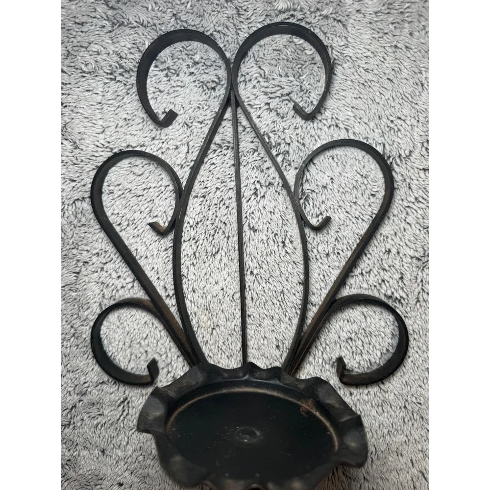 Vintage Wrought Iron Wall Sconce Scroll Black Metal Candle Holder 13